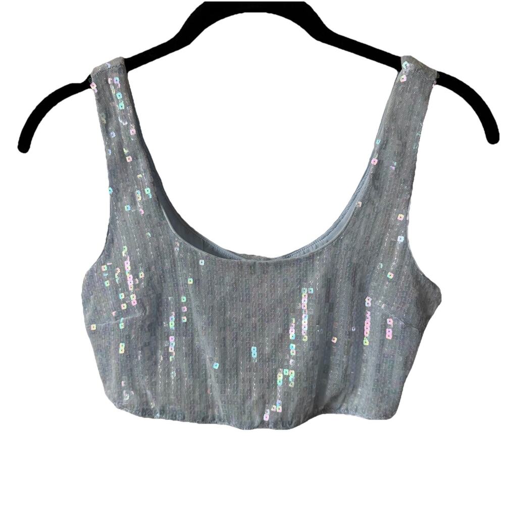 Victoria's Secret Womens XS Sequin Crop Top Bra Bralette Light Blue NWT FLAW